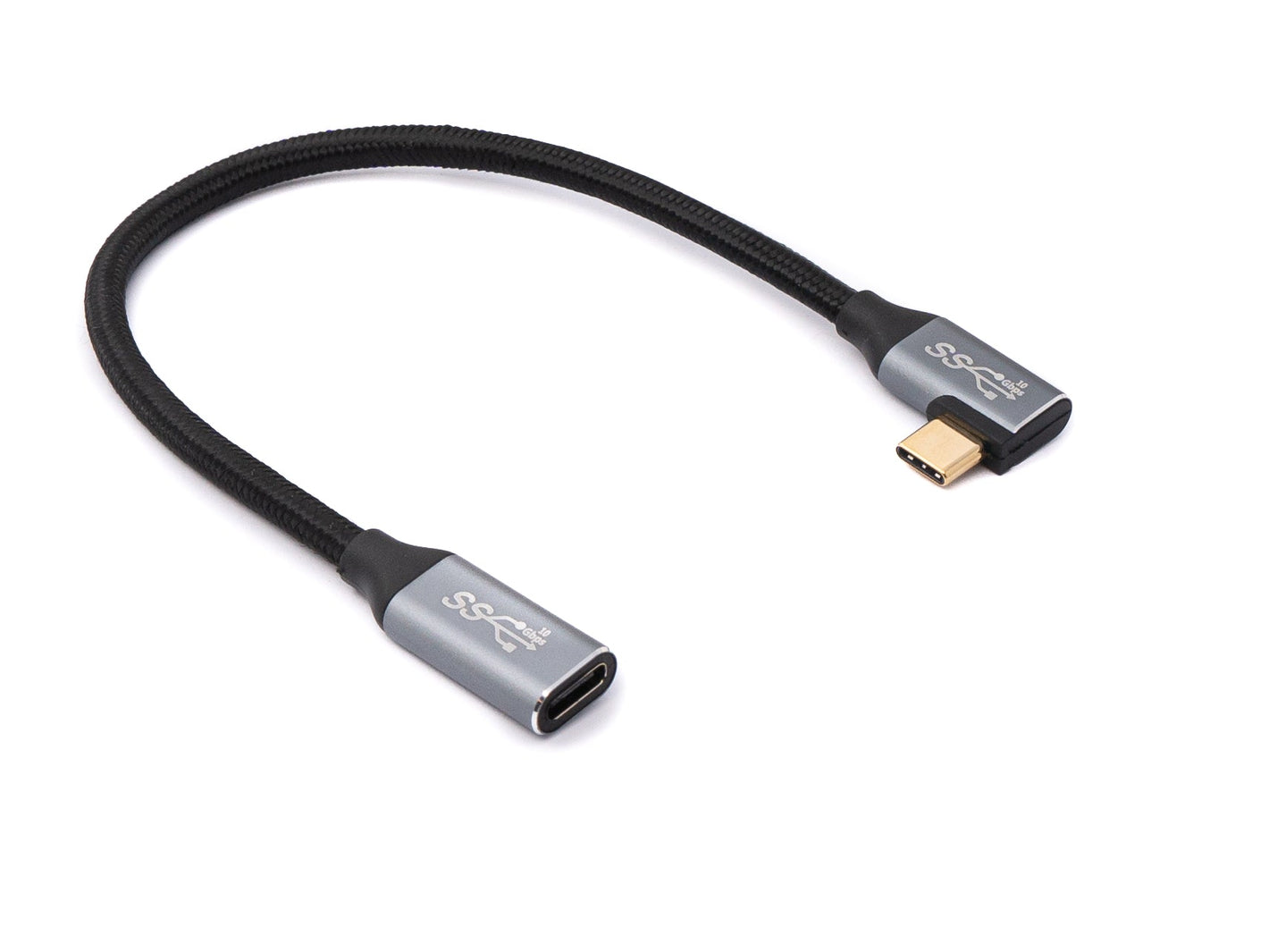 SYSTEM-S USB 3.1 Gen 2 Kabel 25 cm Typ C Stecker zu Buchse geflochten Winkel Adapter