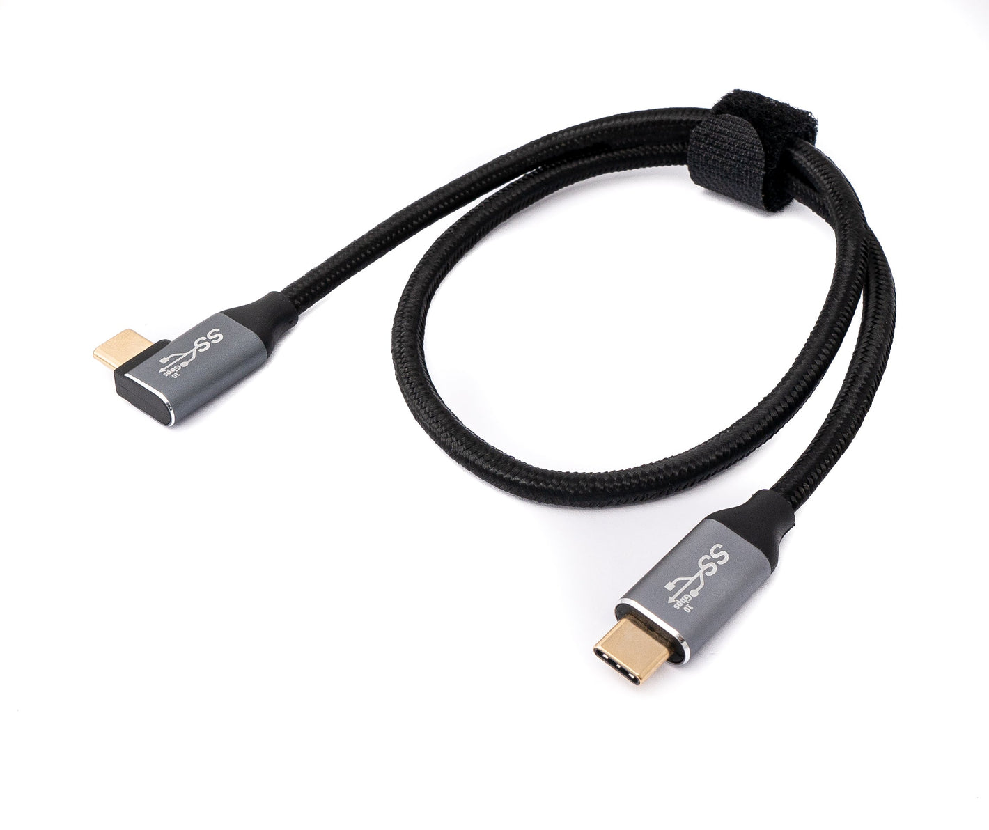 SYSTEM-S USB 3.1 Gen 2 100W Kabel 50 cm Typ C Stecker zu Stecker Winkel geflochten Adapter Schwarz