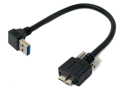 Cable USB 3.0 30cm Micro B Macho a A Macho Adaptador de Ángulo de Tornillo Negro