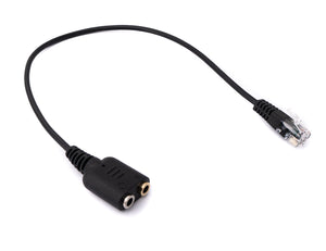 Adaptateur casque téléphonique SYSTEM-S 20 cm prise RJ9 vers 2x câble audio jack 3,5 mm noir