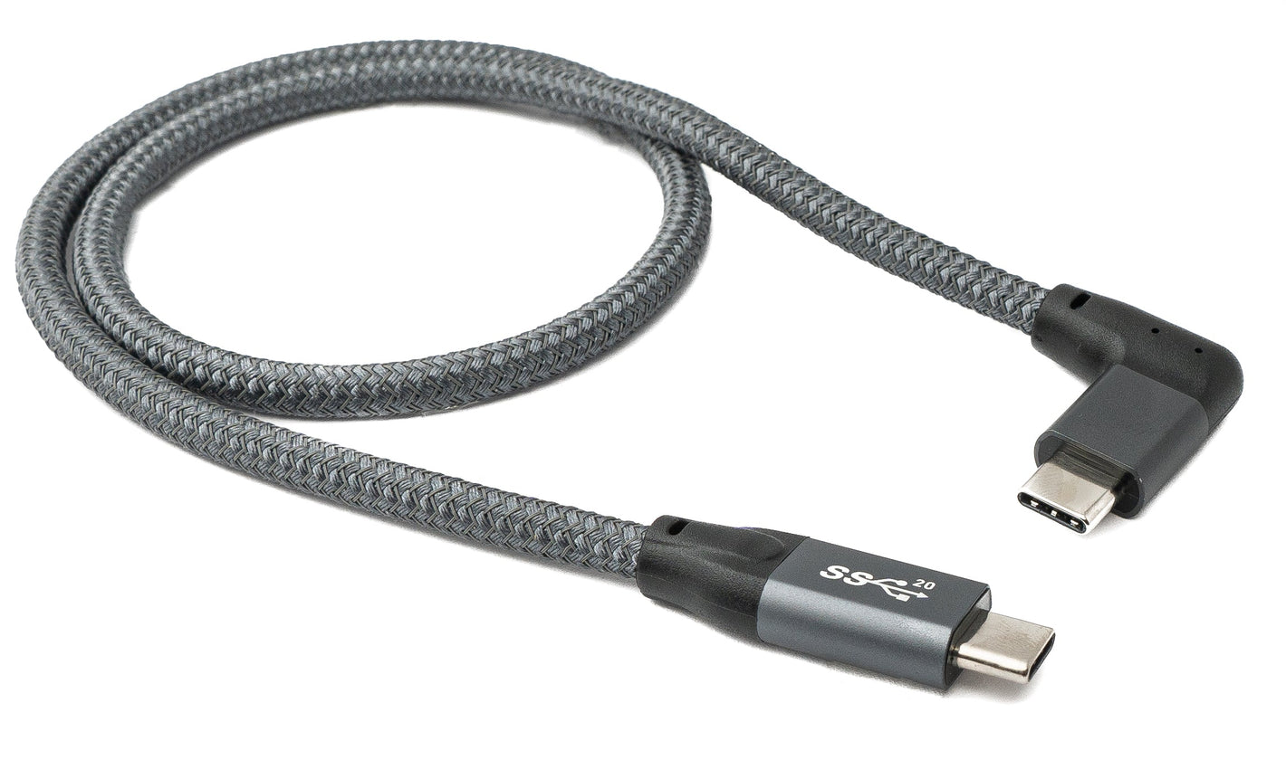 SYSTEM-S USB 3.1 Gen 2 100W Kabel 50 cm Typ C Stecker zu Stecker Winkel geflochten Adapter in Grau