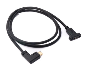 SYSTEM-S USB 3.1 Kabel 100 cm Typ C Stecker zu Buchse Schraube Winkel Adapter in Schwarz