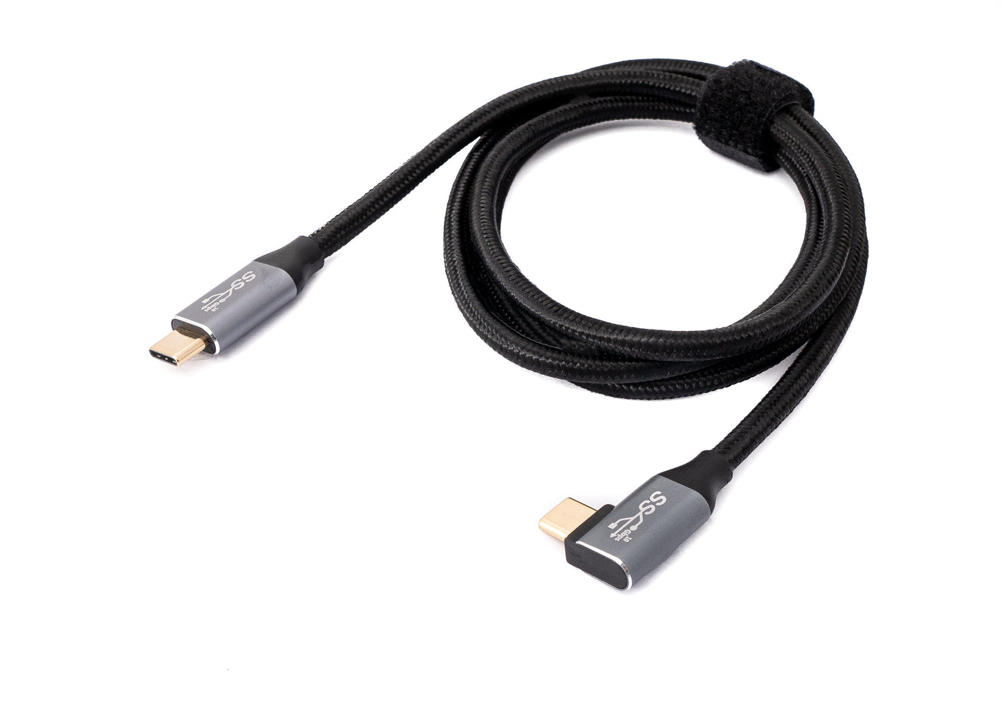 SYSTEM-S USB 3.1 Gen 2 100W Kabel 100 cm Typ C Stecker zu Stecker Winkel geflochten Adapter Schwarz