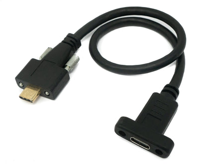 Cable USB 3.1 30cm Tipo C Adaptador de Tornillo Macho a Hembra en Negro