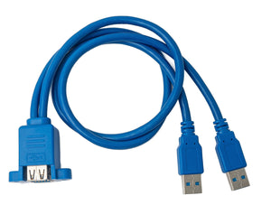 Câble double SYSTEM-S USB 3.0 50 cm 2x Type A mâle vers 2x Type A femelle à vis en bleu