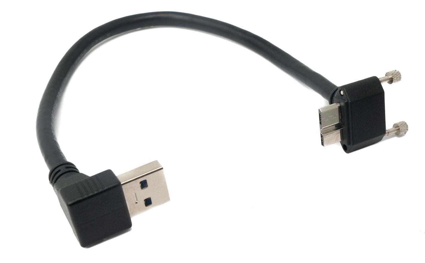 Cable USB 3.0 30cm Micro B Macho a A Macho Adaptador de Ángulo de Tornillo Negro