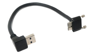 Câble USB 3.0 30 cm Micro B mâle vers A mâle adaptateur d'angle à vis noir