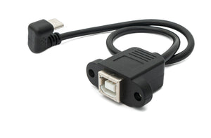 Cable USB 3.1 SYSTEM-S de 30 cm Tipo C macho a 2.0 Tipo B hembra ángulo 180° en negro