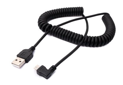 SYSTEM-S USB 2.0 Kabel 200 cm Typ A Stecker zu Micro B Stecker Spirale Winkel in Schwarz