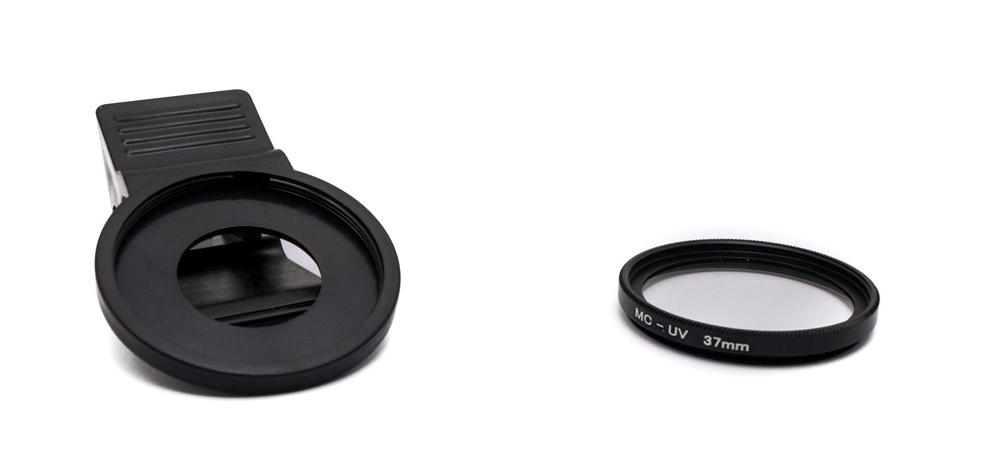 SYSTEM-S UV Filter 37 mm 2x beschichtet Slim Linse mit Clip für Smartphones in Schwarz