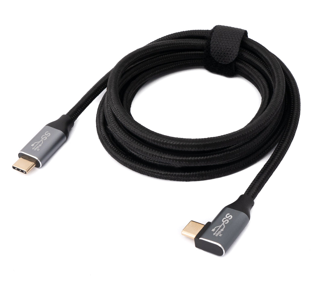 Cable SYSTEM-S USB 3.1 Gen 2 100W 2 m Adaptador trenzado ángulo tipo C macho a macho en color negro