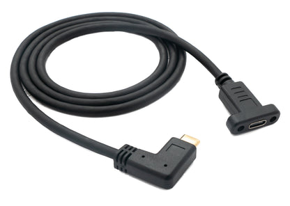 Câble USB 3.1 100 cm Type C mâle vers femelle adaptateur d'angle à vis en noir