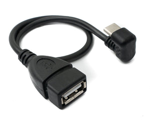 SYSTEM-S USB 3.1 cable 30 cm type C plug to 2.0 A socket 180° angle adapter in black