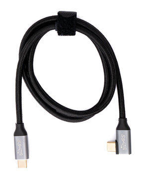 SYSTEM-S USB 3.1 Gen 2 100W Kabel 100 cm Typ C Stecker zu Stecker Winkel geflochten Adapter Schwarz