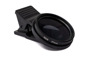 ND8 lens 37 mm neutral density gray filter with clip for smartphones in black