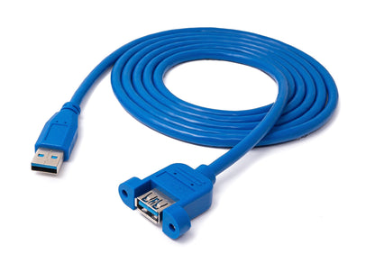 SYSTEM-S USB 3.0 cable 1.8 m type A male to female screw adapter in blue