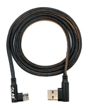 SYSTEM-S USB 3.1 Kabel 100cm Typ C Stecker zu 3.0 Typ A Stecker geflochten Winkel Schwarz