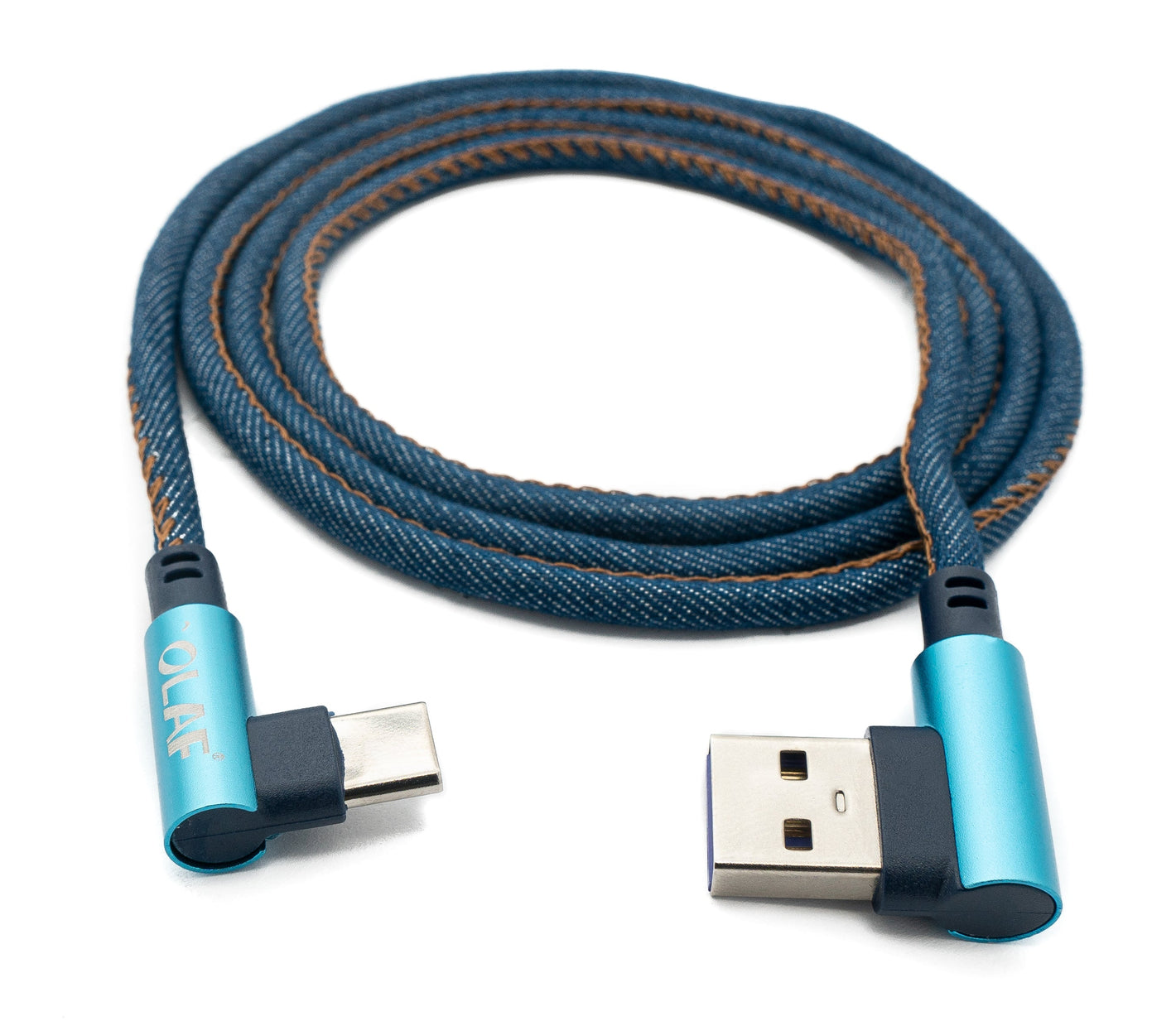 SYSTEM-S USB 3.1 cable 100cm type C plug to 3.0 type A plug braided angle in blue