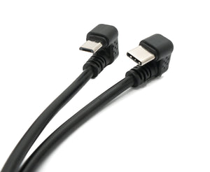 USB 3.1 cable 30 cm Type C & 2.0 Micro B male to A male angle in black