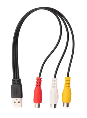 Câble RCA 3 RCA 25 cm femelle vers USB 2.0 Type A mâle adaptateur AV en noir