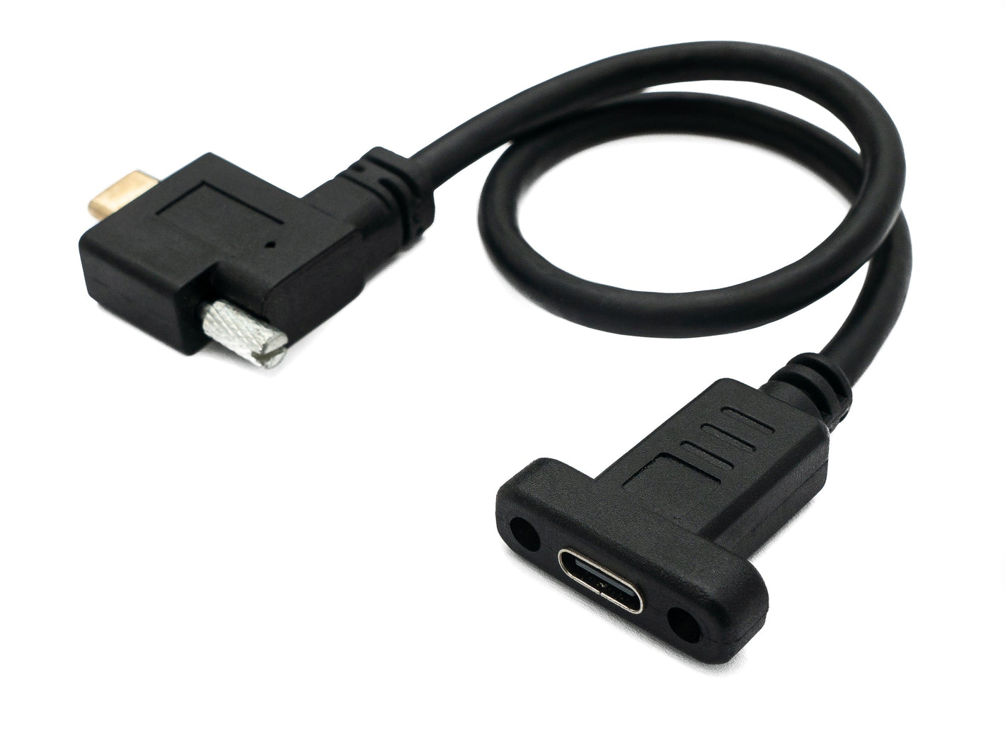 Câble USB 3.1 30 cm Type C mâle vers femelle adaptateur d'angle à vis en noir