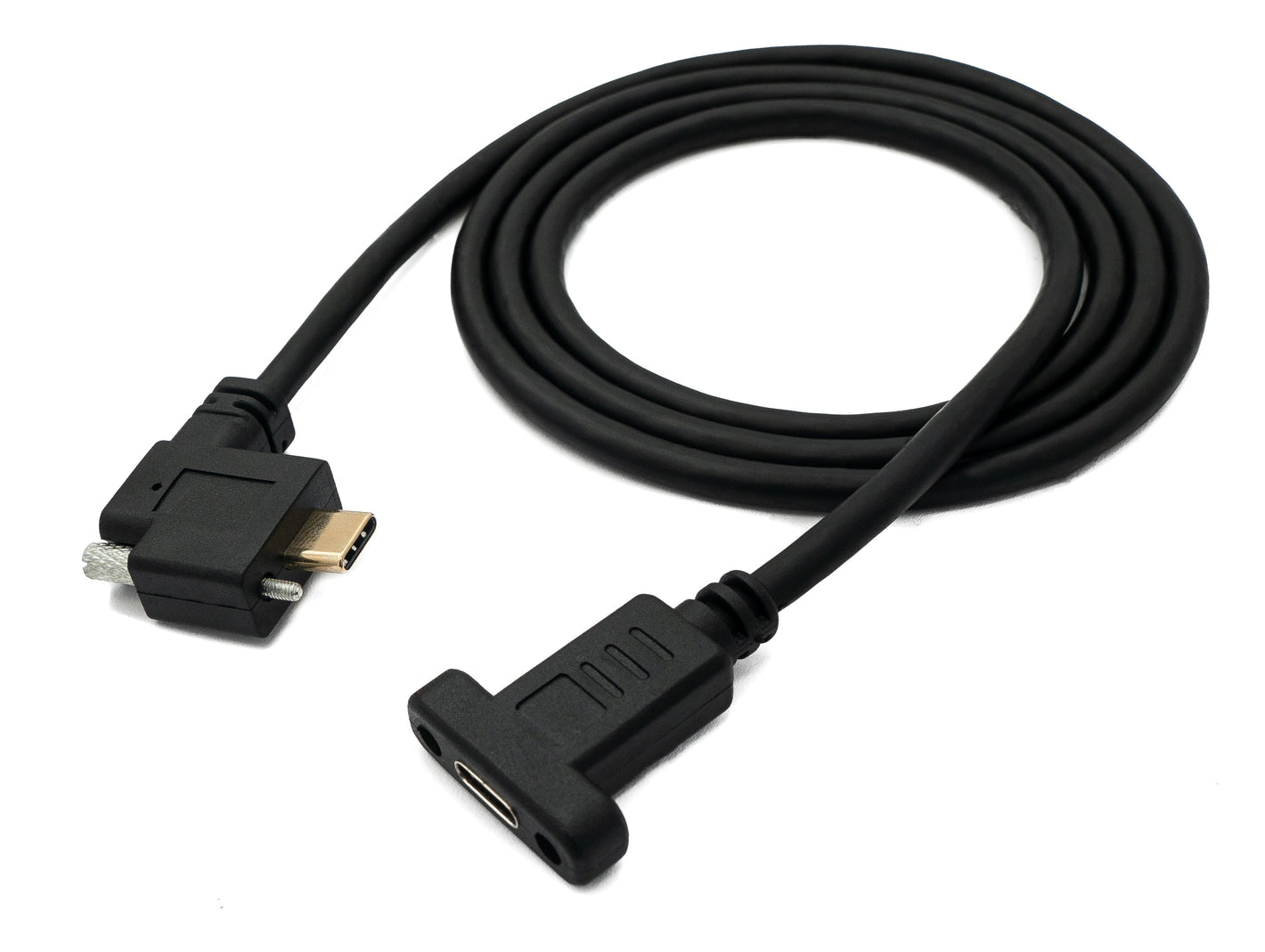 SYSTEM-S USB 3.1 Kabel 100 cm Typ C Stecker zu Buchse Schraube Winkel Adapter in Schwarz