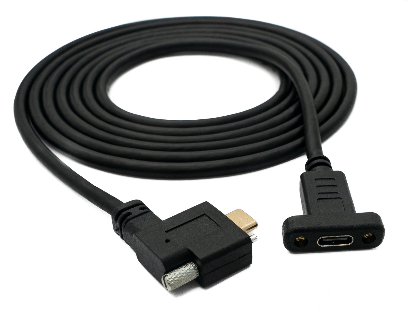 SYSTEM-S USB 3.1 Kabel 2 m Typ C Stecker zu Buchse Schraube Winkel Adapter in Schwarz