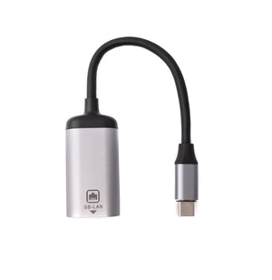 Cable LAN SYSTEM-S de 20 cm con conector RJ45 a adaptador de enchufe USB 3.1 tipo C en gris