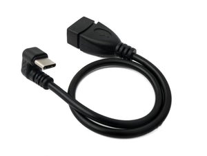 SYSTEM-S USB 3.1 cable 30 cm type C plug to 2.0 A socket 180° angle adapter in black