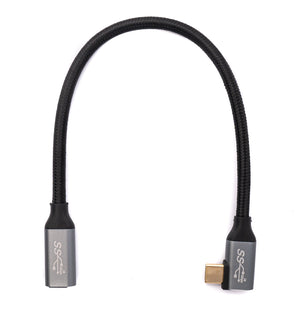 SYSTEM-S USB 3.1 Gen 2 Kabel 25 cm Typ C Stecker zu Buchse geflochten Winkel Adapter
