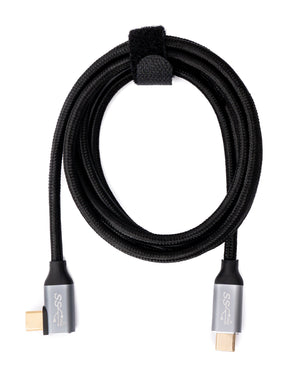 SYSTEM-S USB 3.1 Gen 2 Kabel 100W 150 cm Typ C Stecker zu Stecker Winkel geflochten Adapter Schwarz