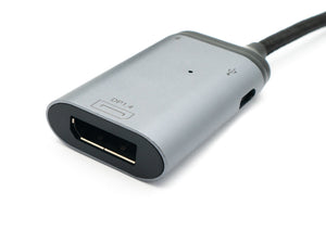 Adaptador 3 en 1 DP 1.4 hembra y 2x USB 3.1 Tipo C hembra a Cable Tipo C macho gris