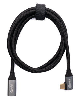 Câble SYSTEM-S USB 3.1 Gen 2 100 cm Type C mâle vers femelle adaptateur d'angle tressé