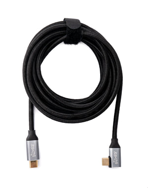 SYSTEM-S USB 3.1 Gen 2 100W Kabel 3 m Typ C Stecker zu Stecker Winkel geflochten Adapter in Schwarz