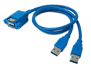 SYSTEM-S USB 3.0 double cable 50 cm 2x type A male to 2x type A female screw in blue