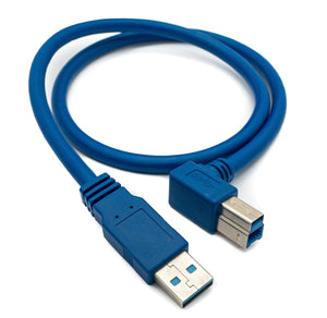 Câble USB 3.0 60 cm type B mâle vers type A mâle angle en bleu