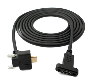 SYSTEM-S USB 3.1 Gen 2 100W Kabel 2 m Typ C Stecker zu Buchse Schraube Winkel in Schwarz