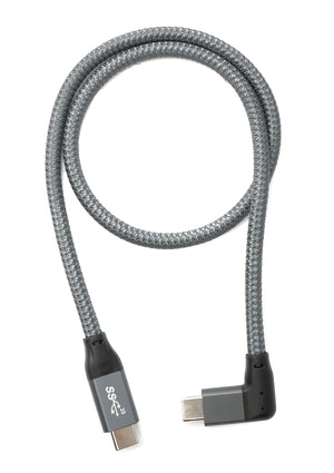 SYSTEM-S USB 3.1 Gen 2 100W Kabel 50 cm Typ C Stecker zu Stecker Winkel geflochten Adapter in Grau
