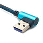 SYSTEM-S USB 3.1 Kabel 2 m Typ C Stecker zu 3.0 Typ A Stecker geflochten Winkel in Blau