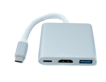 SYSTEM-S USB Hub 3.1 Typ C Stecker zu Buchse, 4K HDMI Buchse 3.0 Typ A Buchse 10 cm Grau