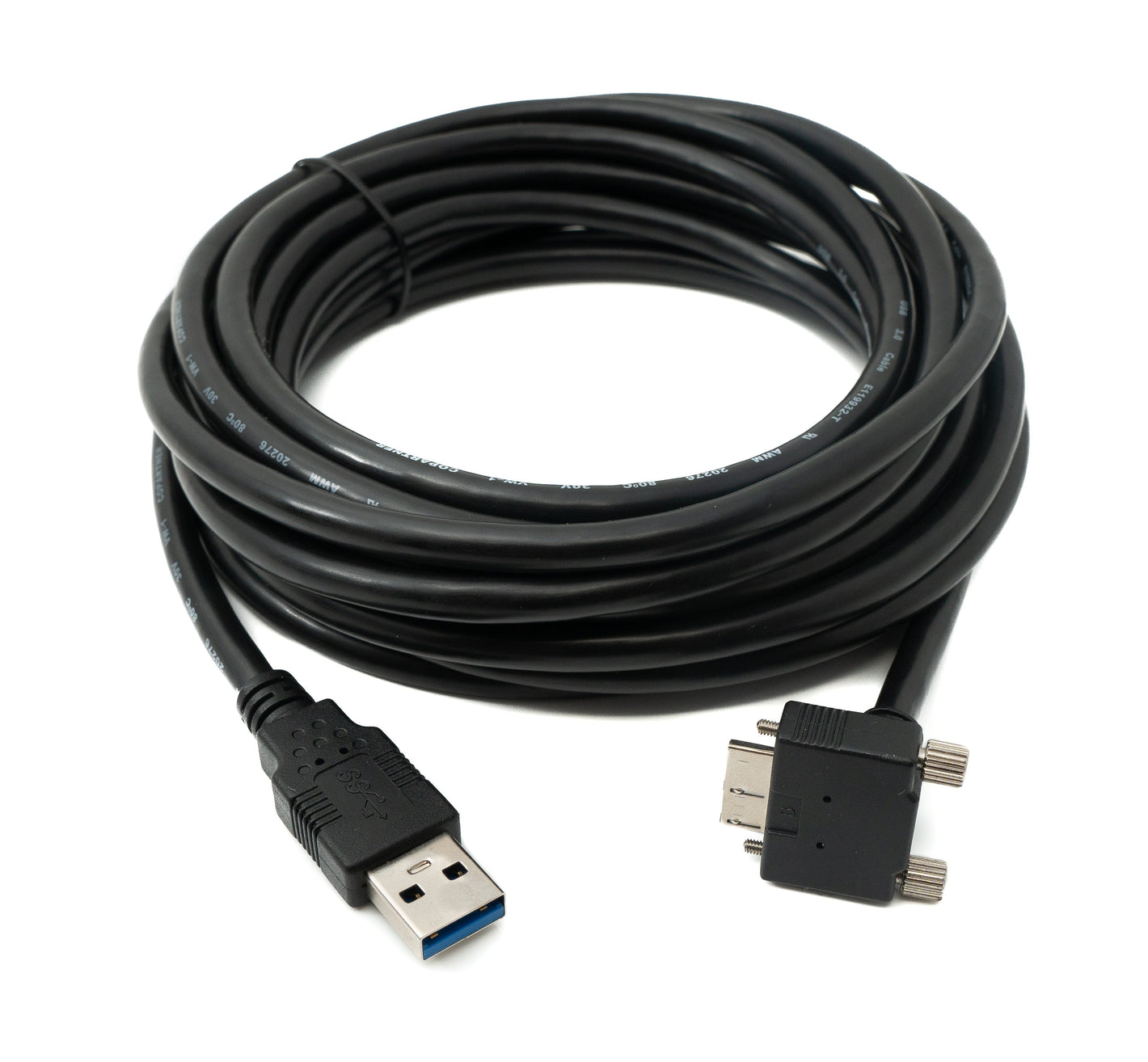 Cable USB 3.0 SYSTEM-S de 5 m Micro B macho a Tipo A macho en ángulo de tornillo en color negro