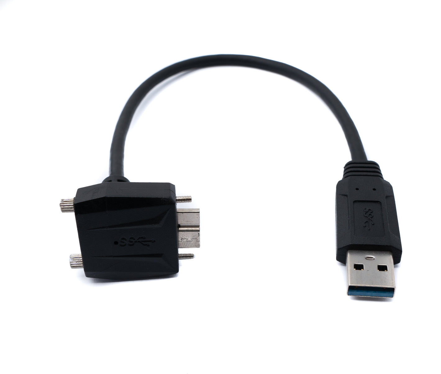 Cable USB 3.0 SYSTEM-S de 30 cm Micro B macho a Tipo A macho en ángulo de tornillo en color negro