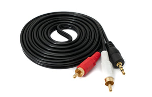 SYSTEM-S Cinch 2 cable RCA de 3 m con conector jack AUX de 3,5 mm estéreo AV en negro