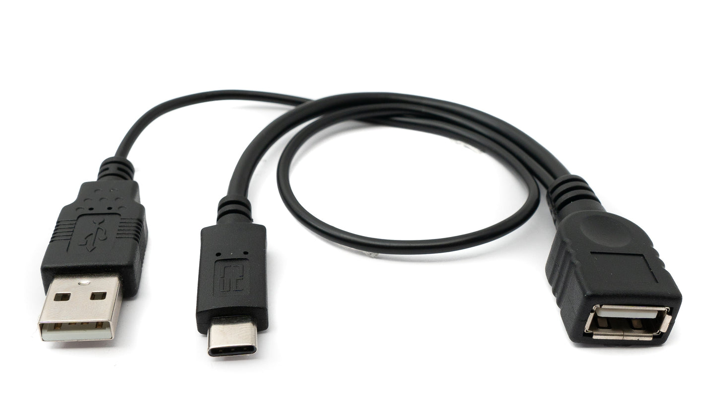 USB 2.0 Y Cable 35cm Type A Female to Type A Male & 3.1 Type C Female Adapter