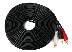 Câble SYSTEM-S Cinch 2 RCA fiche de 10 m vers prise jack AUX 3,5 mm stéréo AV en noir