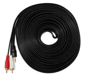 Câble SYSTEM-S Cinch 2 RCA fiche de 20 m vers prise jack AUX 3,5 mm stéréo AV en noir