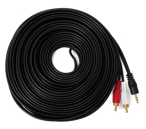 Câble SYSTEM-S Cinch 2 RCA fiche de 15 m vers prise jack AUX 3,5 mm stéréo AV en noir