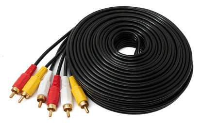 SYSTEM-S Cable Cinch 3 RCA 10 m Macho a Macho Adaptador AV Estéreo y Compuesto Negro