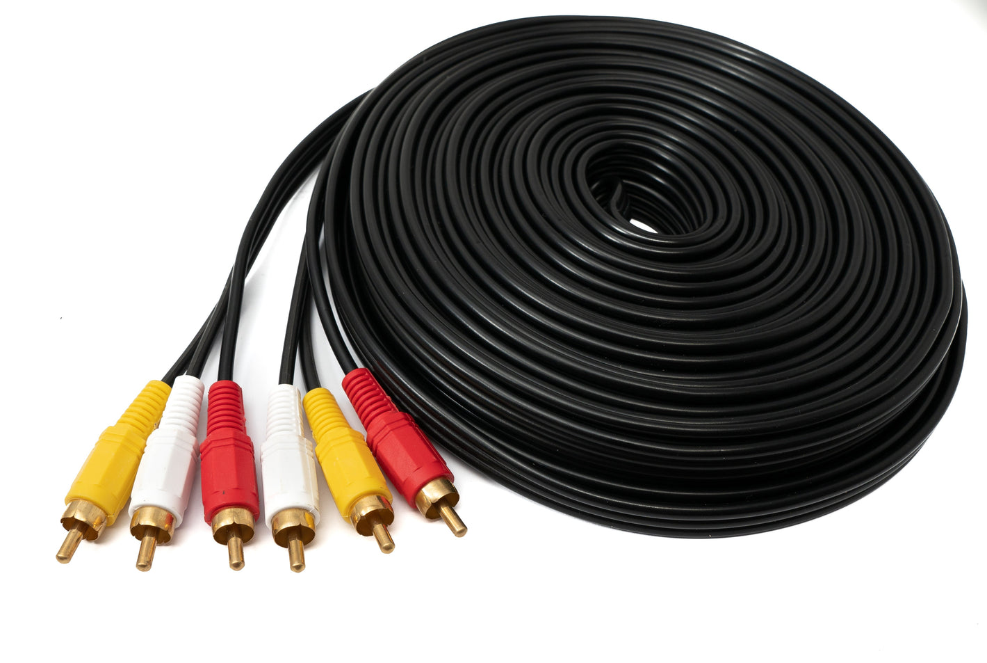 Câble SYSTEM-S Cinch 3 RCA 15 m mâle vers mâle adaptateur AV stéréo et composite noir