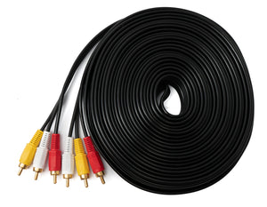 SYSTEM-S Cinch 3 RCA Kabel 15 m Stecker zu Stecker Stereo & Composite AV Adapter Schwarz